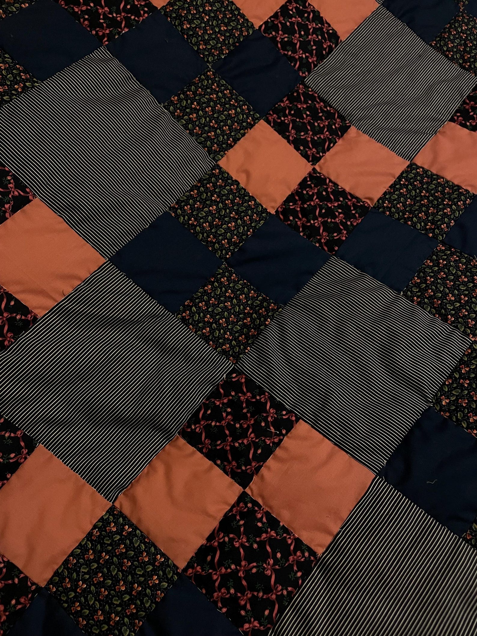 Beautiful Handmade Quilt in Navy Blue & Pink Patchwork Queen Size Quilt ...