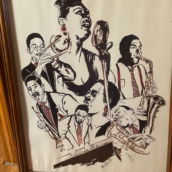 Choice of framed art print Jazz Greats New Orleans themed BY Nikka OR Groovy dancing.  Great for Speakeasy lounge or man cave or music room.
