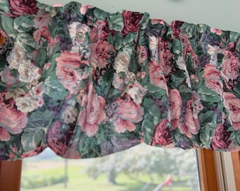 Vintage floral balloon valance curtain  39”x15” for small window 50% cotton blend in teal, seafoam, blush, burgundy, dusty rose, lilac