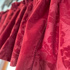 Crimson Velvet Valance(s) curtain Hollywood Regency or Boho 54”x19” deep brick red and damask velvet. 2 avail. Read description