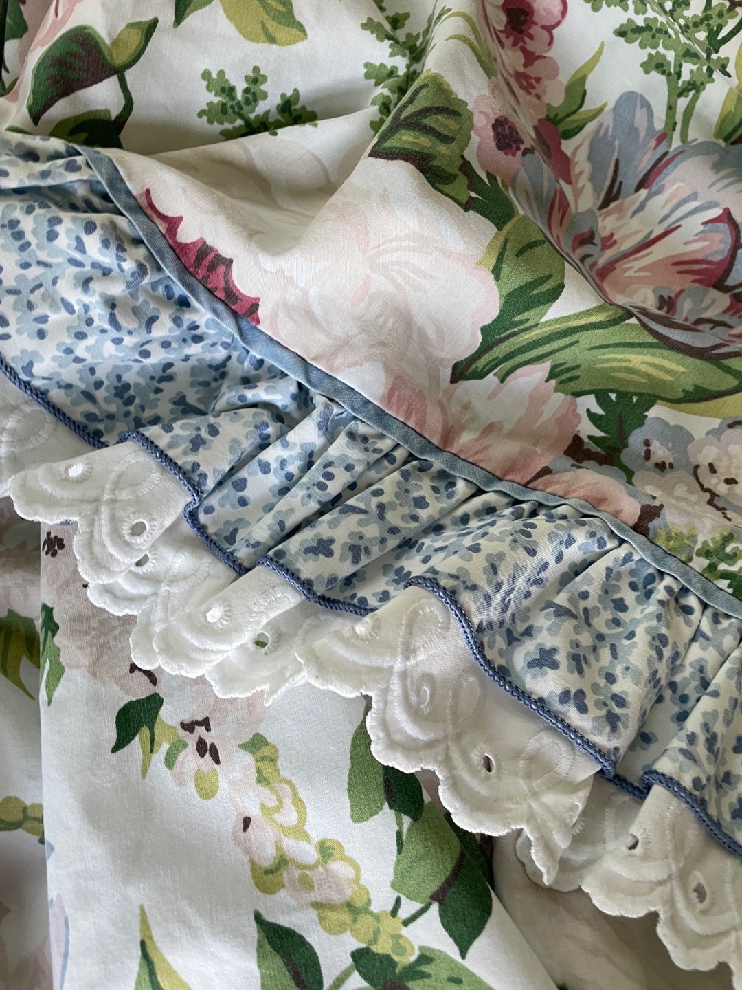 Choice of Vintage 1970s 80s Bed Sheets Full Waverly Floral, Double Aqua