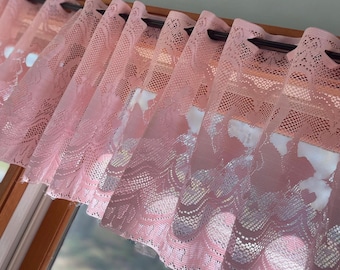 Vintage 90’s Goose and Hearts curtain tiers pair in pink primitive lace 62x24 or valance 60”x12”long (2 avail) also single tier 31”x24”