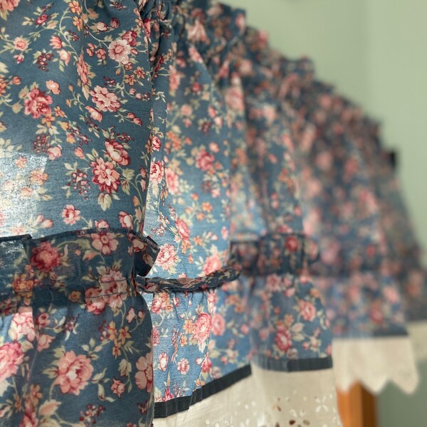 Vintage Cornflower Blue Curtains Etsy