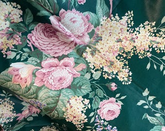 Vintage Waverly Floral Fabric cotton sateen chintz in moody colors: forest, green, pink, lilac, muted yellow and sage green 2 ydsx54”