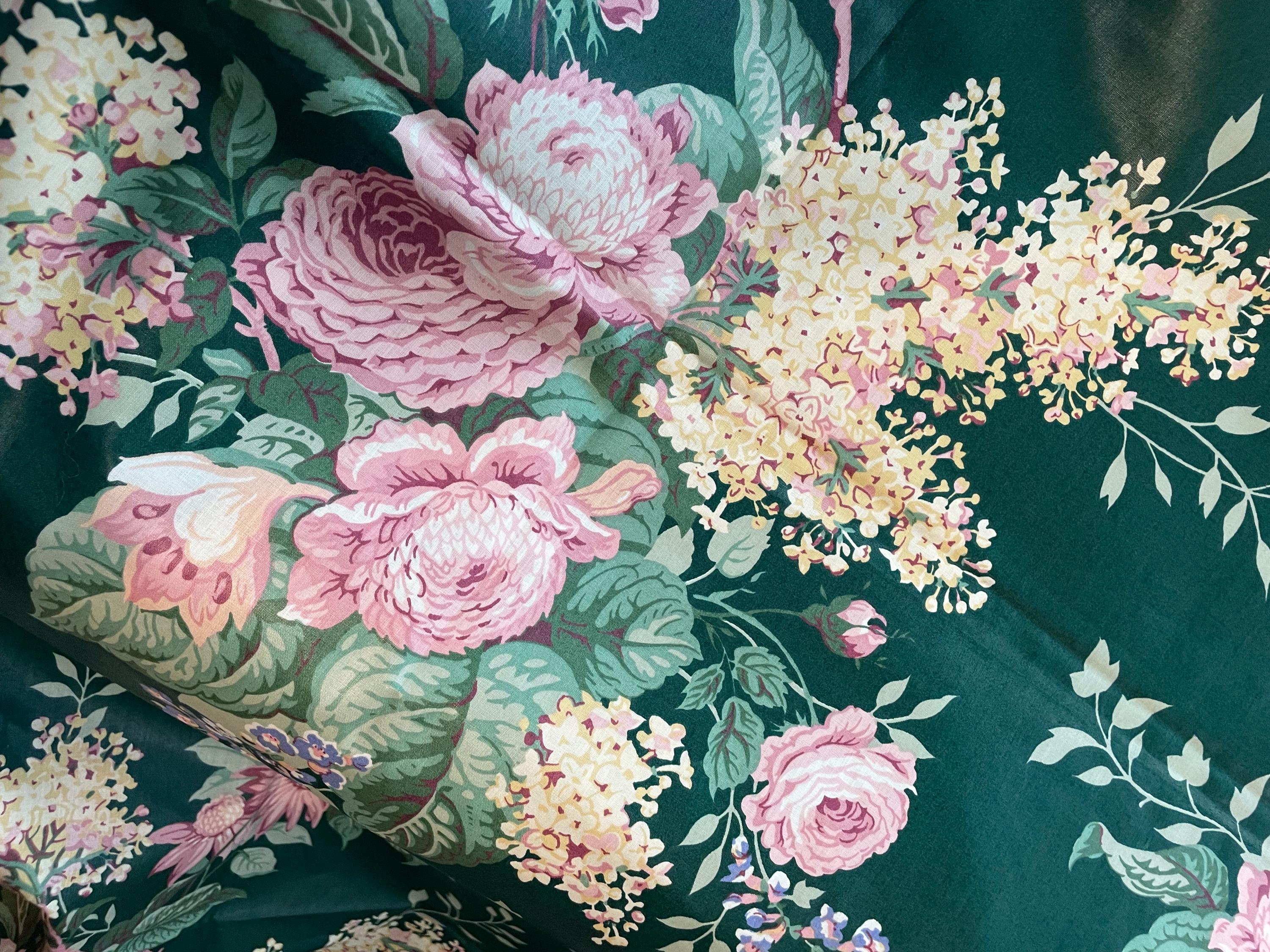 Vintage Floral Fabric Cotton Sateen Chintz in Beautiful Moody