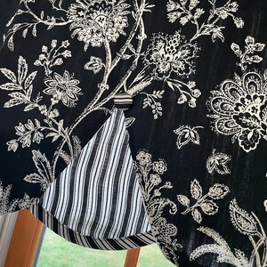 Scalloped Black and Creamy White Floral Window Valance Curtain W ...