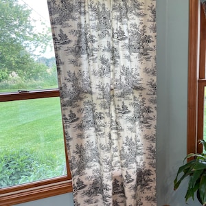 Pretty Vintage Waverly Black on creamToile single curtain panel 43”x80” Country Life Wedgewood OR floral roses sheer single panel 57”x83”