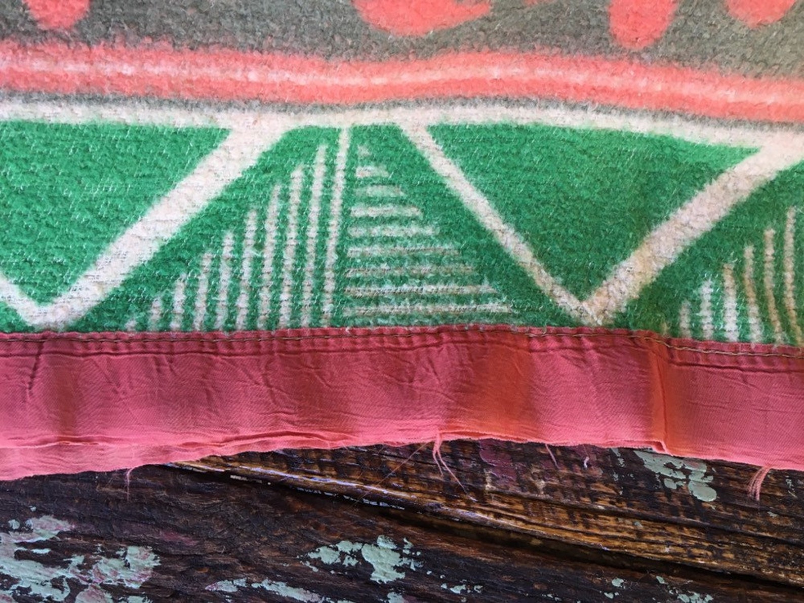 Vintage Cotton Woven Twin Blanket With Satin Binding in Green Etsy