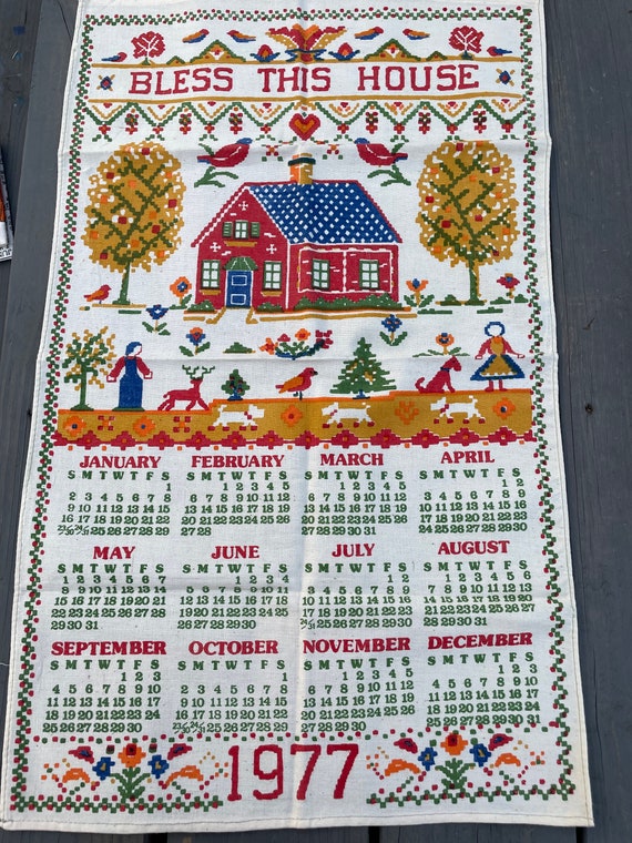 Choice Vintage Calendar Towel Wallhanging 1976 1977 1979 1987 1990 and 1991 birth year gift big birthday