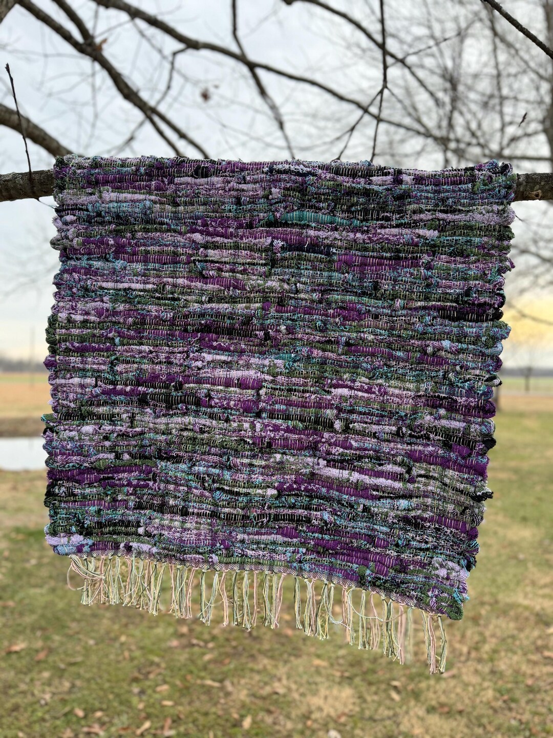 Lavender Rag Rug Hand Woven Loomed Rag Rug “mountain Florals” Beautiful Lilac, Royal ...