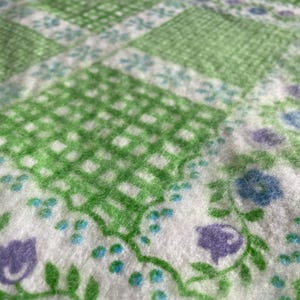 Choice of Vintage Acrylic blankets 1980’s Full Sz Lime green with checkered squares and flowers or 1970’s pink baby blanket w/satin binding