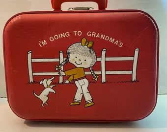 Vintage I'm Going To Grandmas  Childs Suitcase Red Weekend Travel Luggage