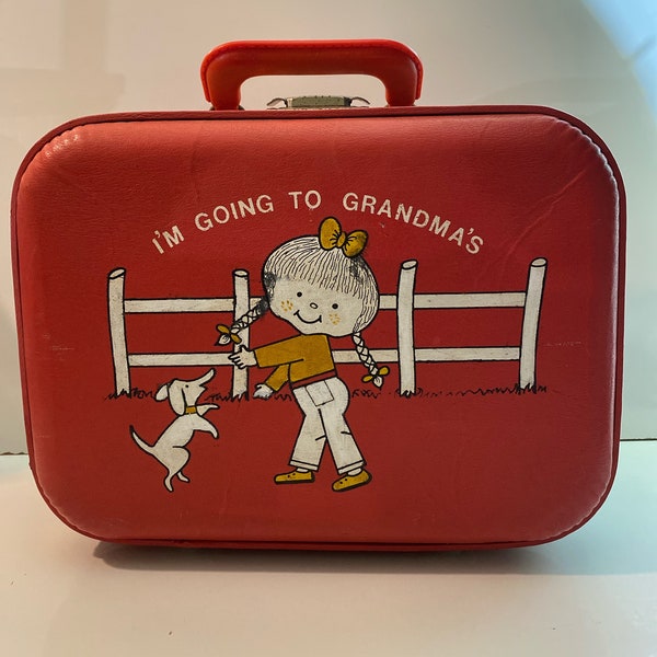 Vintage I'm Going To Grandmas  Childs Suitcase Red Weekend Travel Luggage