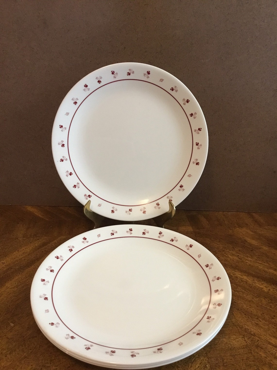 Vintage Corelle Burgundy Rose Dinner Plates Set of 4 Etsy
