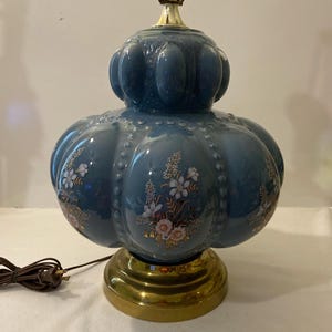 Vintage Carl Falkenstein MCM Hollywood Regency Bubble Glass Lamp  Blue