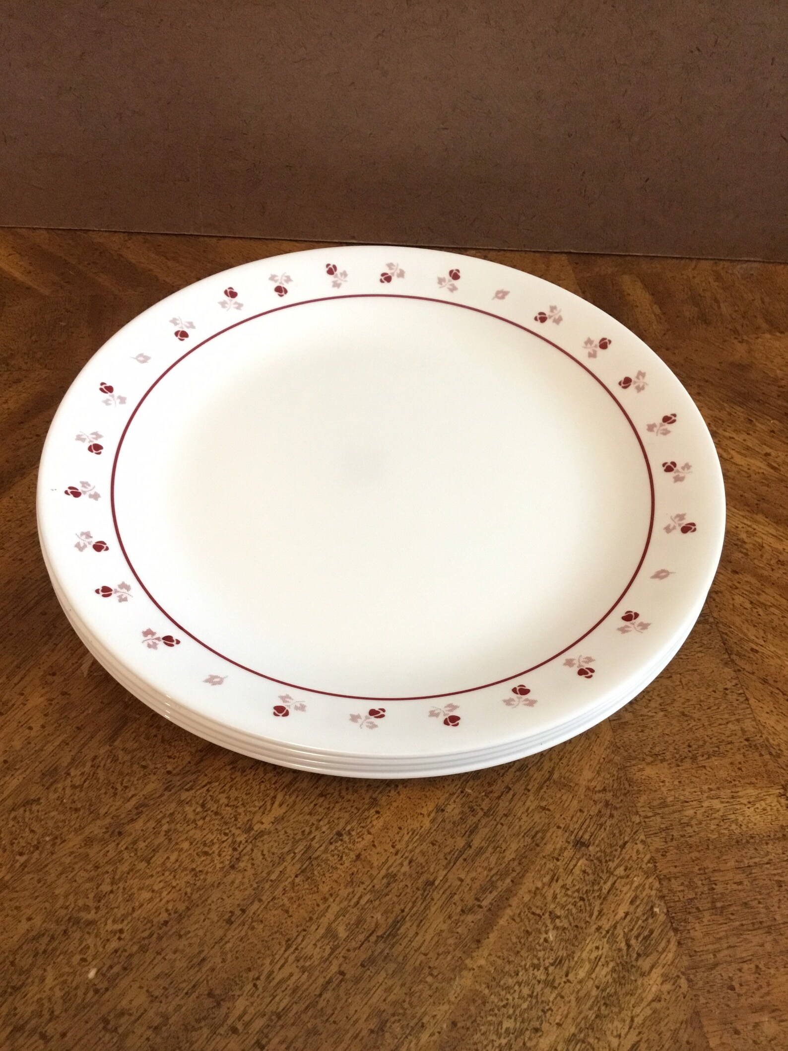 Vintage Corelle Burgundy Rose Dinner Plates Set of 4 Etsy
