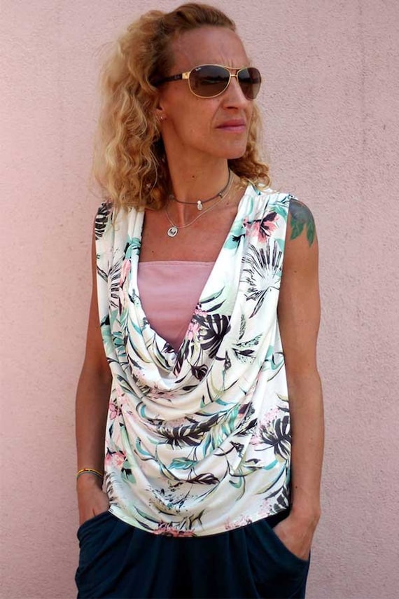 Chatomi(*∩ω∩*)SOPHIA DRAPE NECK BLOUS Sophia Top Pattern, Womens Top Pattern, Knit Top Pattern