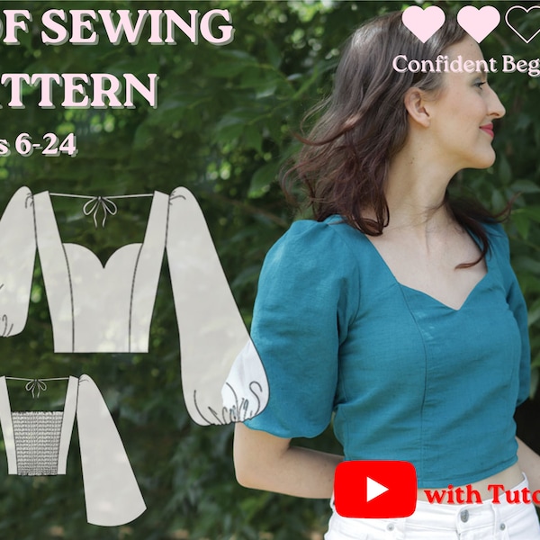 PDF SEWING PATTERN Luna Top [sizes 6-24] Sweetheart neckline