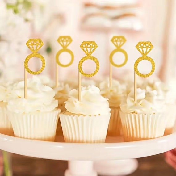 Diamond Ring Cake Cupcake Toppers, Glitter Bridal Shower, Ring
