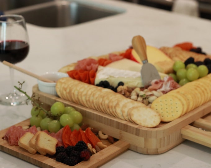 Bamboo Charcuterie Board Set and Accessories - Includes Large Cheese Board and Knife Set with Extra Utensils and Bowls - Christmas Gift