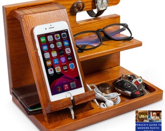 Wood Docking Station Valentine's Day Gift for Men - Valet Tray Charging Station - Charging Station Wood - Perfect Nighstand Organizer