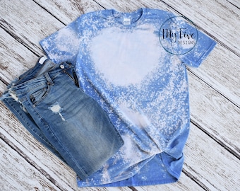 Bleached T-Shirt | MockUp Gildan Softstyle Heather Indigo Blue| Bleach T-shirt Mockup