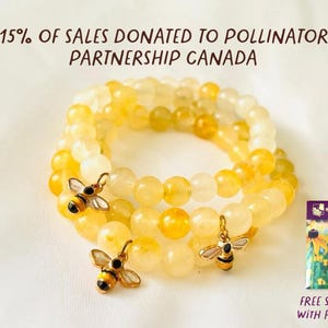 Bee Bracelet | Save the Bees | Protect our Pollinators | Yellow Aventurine | Ontario | Canada | 8mm | Bumblebee | Conservation | Charity