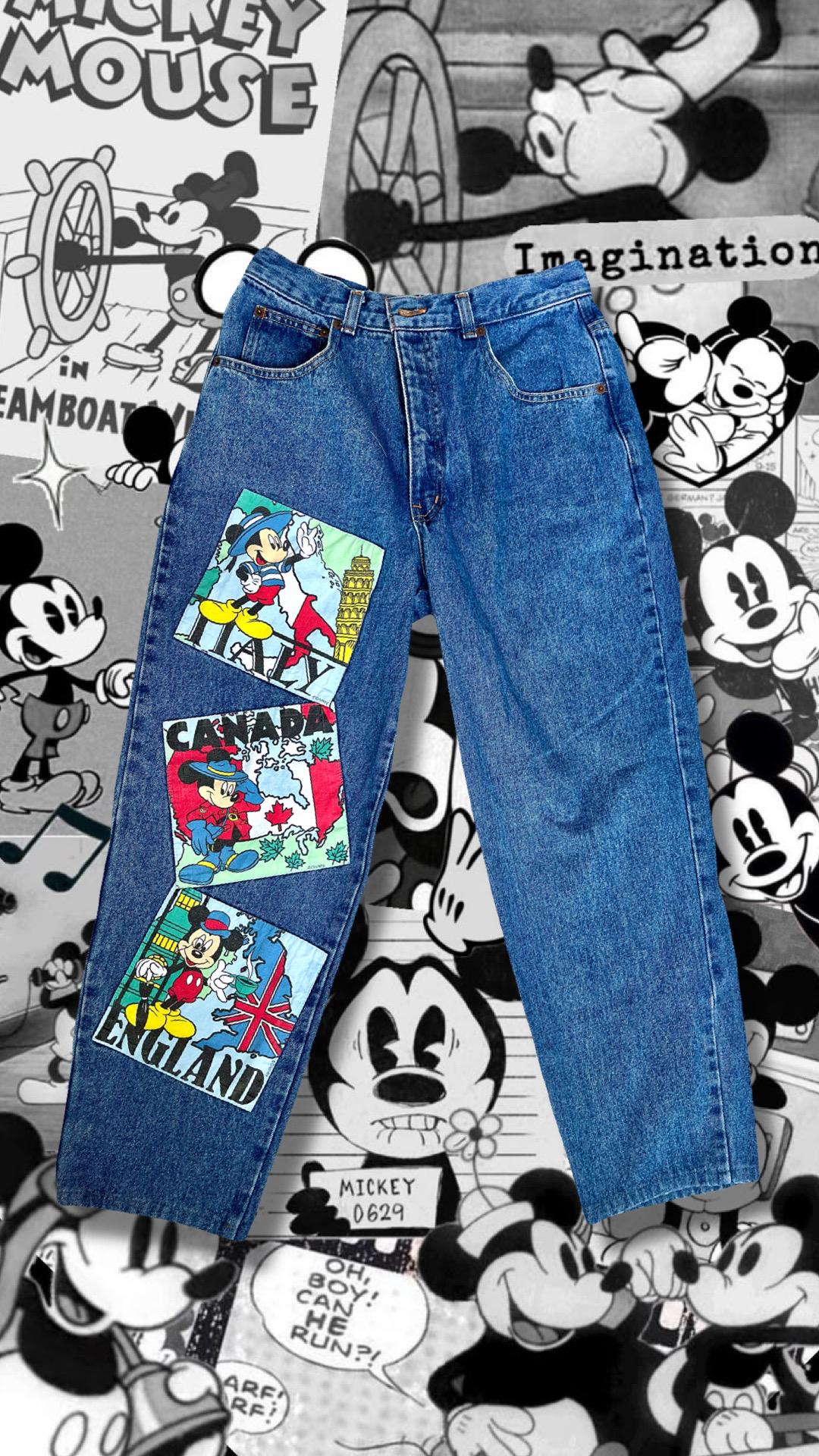 パンツ Disney MICKEY TAG FAKE LEATHER PANTS Disney Mickey Mouse T-Shirt and French Terry Pants