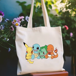 PKM Tote Bag | Anime | Video Game | Vintage | Nostalgia | Starters | Y2K | 2000s | 90s Cartoon | Monsters