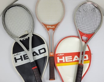 Vintage Tennis Rackets Racquets Sports Decor Great for Display! Wilson Jimmy Connors , HEAD Arthur Ashe / AMF Set of 3 + Cases
