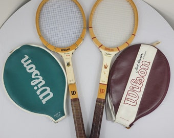 Vintage Wooden Tennis Rackets Racquets Sports Decor For Display! Wilson Jack Kramer Billie Jean King Speed Flex Set of 2 + Cases