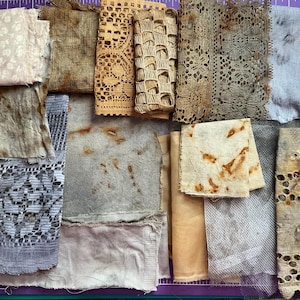 Pacote de Tecidos - Kit de Costura Lenta (4) - Tingido com ferrugem e manchado com chá