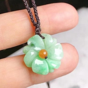 Jadeite Jade Pendant Necklace -- Dainty Flower Green Yellow (100% Natural Grade A)