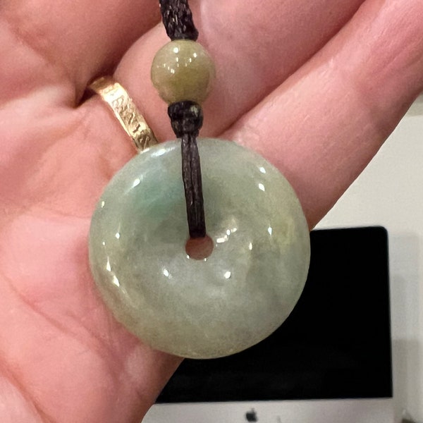 Jadeite Jade Pendant -- Translucent Dark Green Donut ( Ping An Kou) Peace Button Circle Disc Grade A Natural