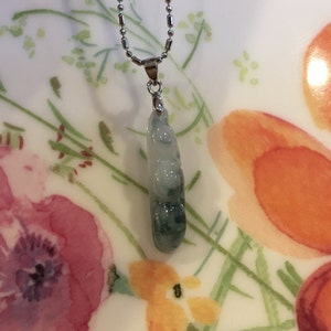 Icy Jadeite Jade Pendant -- Peapod Translucent Near Colorless or Green(Grade A)