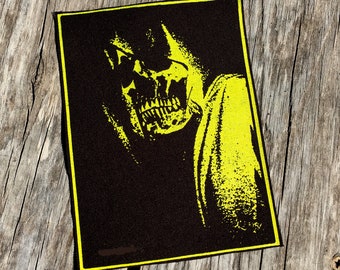 Cloaked Skull Sew On Canvas Patch, Horror Skeleton, Reaper