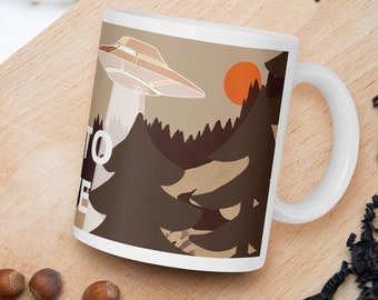 HAND DESIGNED - Coffee Mug - "Believe Earth" by Anna Maria Garza, Color Block, Minimalist, UFO, Southwestern, I Want to Believe, X-files