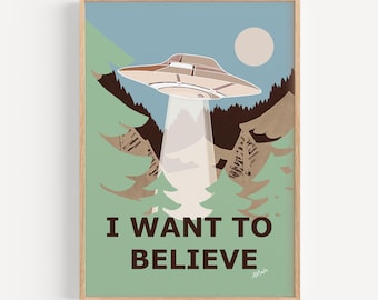 HUMAN MADE - Art Print - 'Babies Believe' van Anna Maria Garza, UFO, Baby Nursery, I Want to Believe, X-files, poster, scifi, decoratie kinderkamer