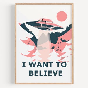 HUMAN MADE - Art Print - &quot;Believe Pink&quot; by Anna Maria Garza, Minimalist, UFO, Blush Pink, I Want to Believe, X-files, Modern, Minimalist