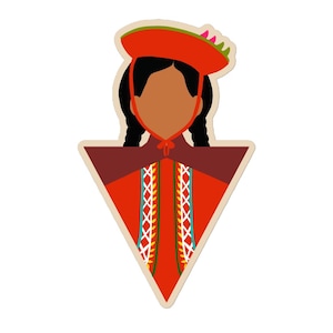 Aufkleber - Chinchero von Anna Maria Garza, Peruanerin, Minimalist, Machu Picchu, Latein, Braun ist schön, Monat des Hispanic Kulturerbes