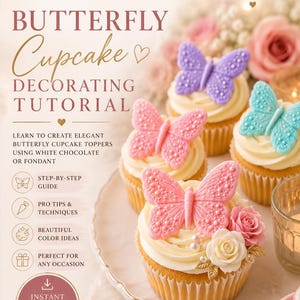 Butterfly Cupcake Decorating Tutorial, White Chocolate Fondant Toppers (PDF Download)