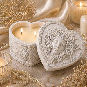Molde de silicona para vela con forma de corazón de Medusa – Molde de lujo para velas tipo joyero, ideal para cera de soja, velas decorativas de recuerdo y fragancias para el hogar.