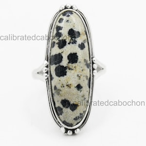 Dalmatian Jasper Ring, 925 Sterling Silver, 10x30 mm Long Oval Ring, Statement Ring, Dalmatian Jasper Ring, Jasper Jewelry, Womens Ring