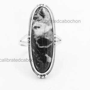 Echter Zebra Jaspis Ring, 925 Sterling Silber, 10 x 30 mm Lang Oval Ring, Statement Ring, Zebra Jaspis Ring, Jaspis Schmuck, Damenring