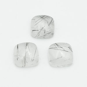 Black Rutilated Quartz, Pair Gemstone, Wholesale Gemstone, Cushion Shape Flat back, Available Size 8x8 mm To 16x16 mm, Bezel Setting, Quartz