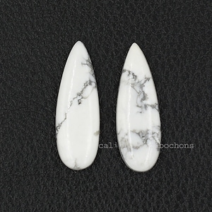 White Howlite Pear Cabochon Pair: 10x30mm Loose Gemstone