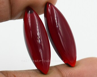 Garnet Quartz Gemstone Pair: 10x30mm Long Marquise Cabochons