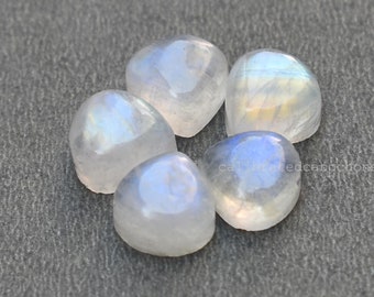 Natural Rainbow Moonstone Heart Cabochon: Flat Back, Calibrated Sizes