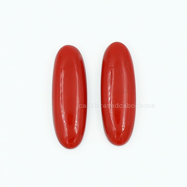 Cabochon de corail rouge, pierres précieuses en gros, 10 x 20 mm à 10 x 30 mm de long de forme ovale, paire de pierres précieuses, pierre de corail rouge, serti clos, corail