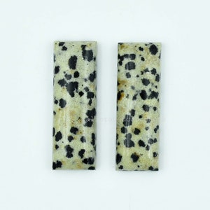 Puede incluir: Dos cabujones rectangulares de jaspe dálmata con un patrón moteado en blanco y negro.